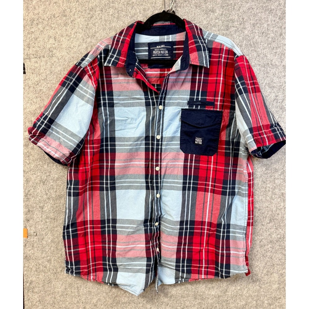 Parish Nation Plaid‎ Button Up Shirt with Chest Picket Logo Men's Size 3XL